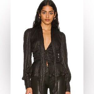 Bardot Charcoal Leopard Tie Patterned Blouse